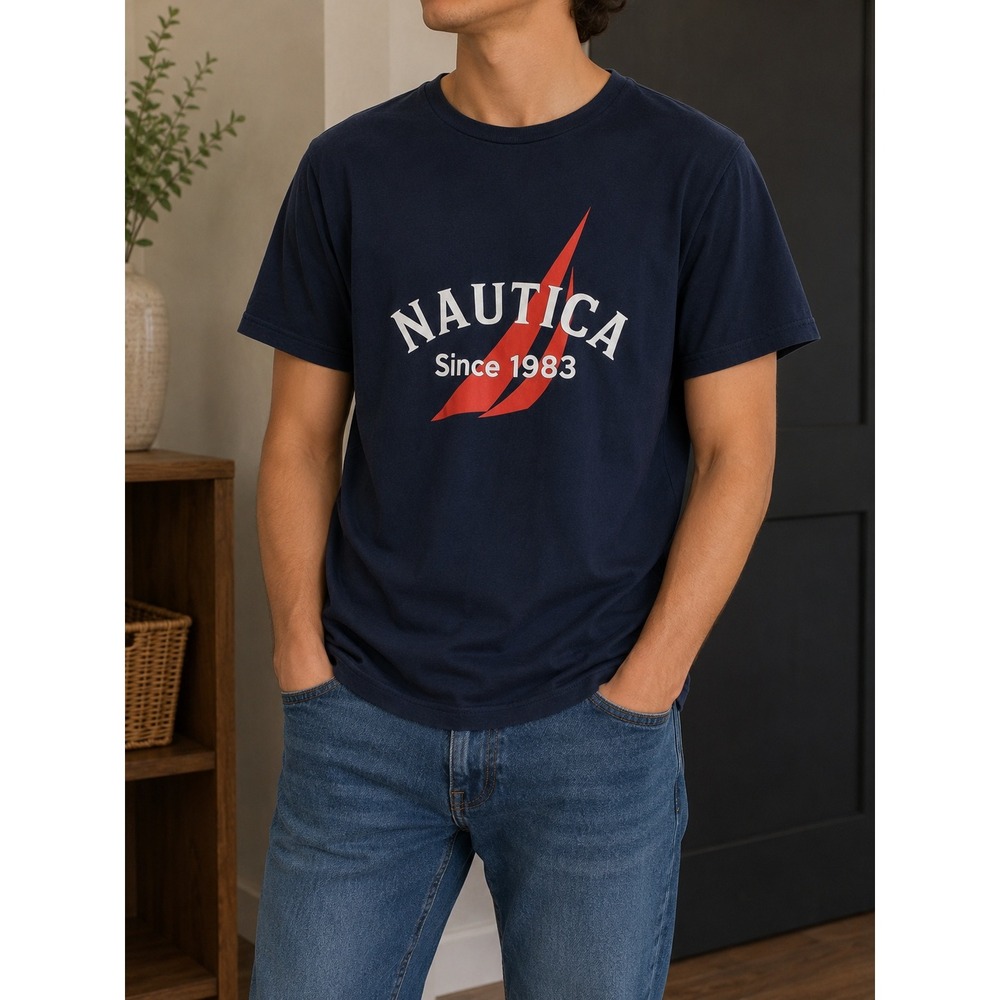 Nautica Mens Graphic T-Shirt Navy Blue Logo Since 1983 Cotton Tee 2XL